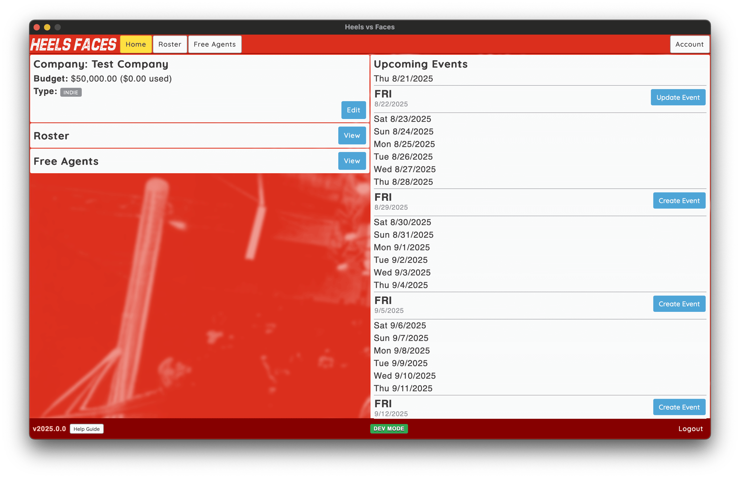 Screenshot of the Company Dashboard showing the new Upcoming Events list